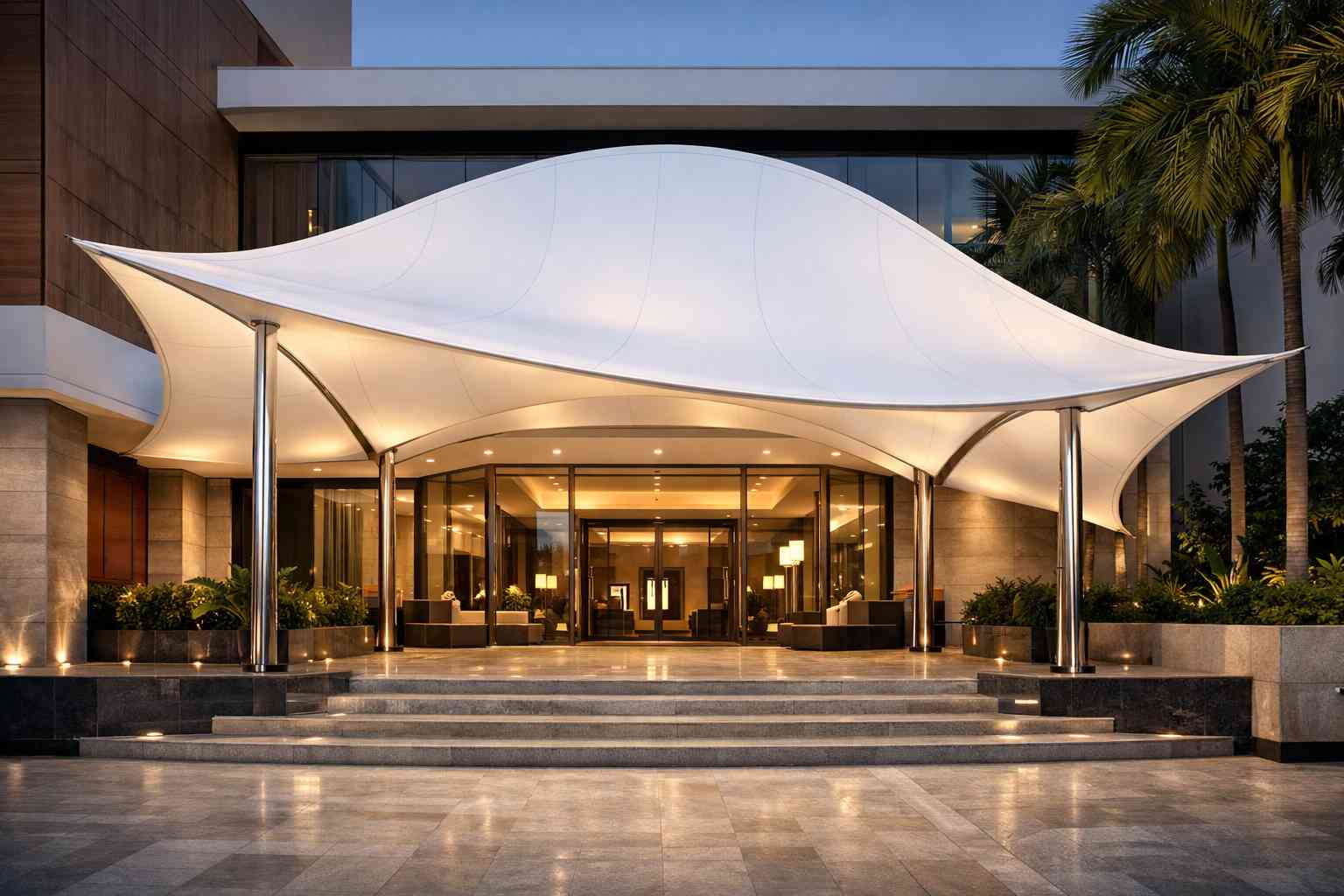 Luxury commercial entrance tensile canopy